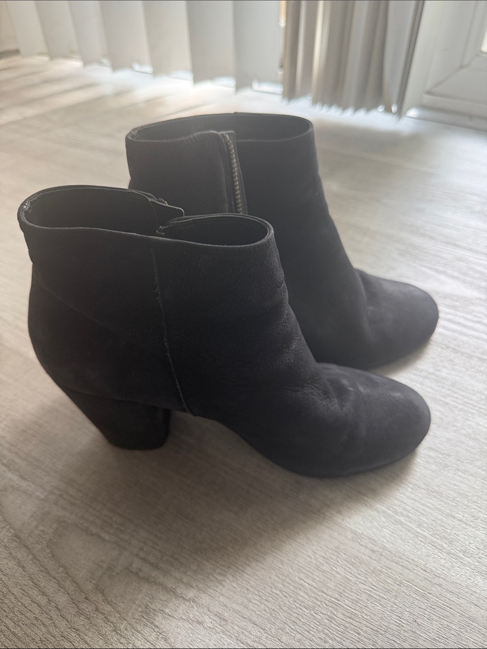 Women's Black Suede Ankle Boots - Classic Zip Heel